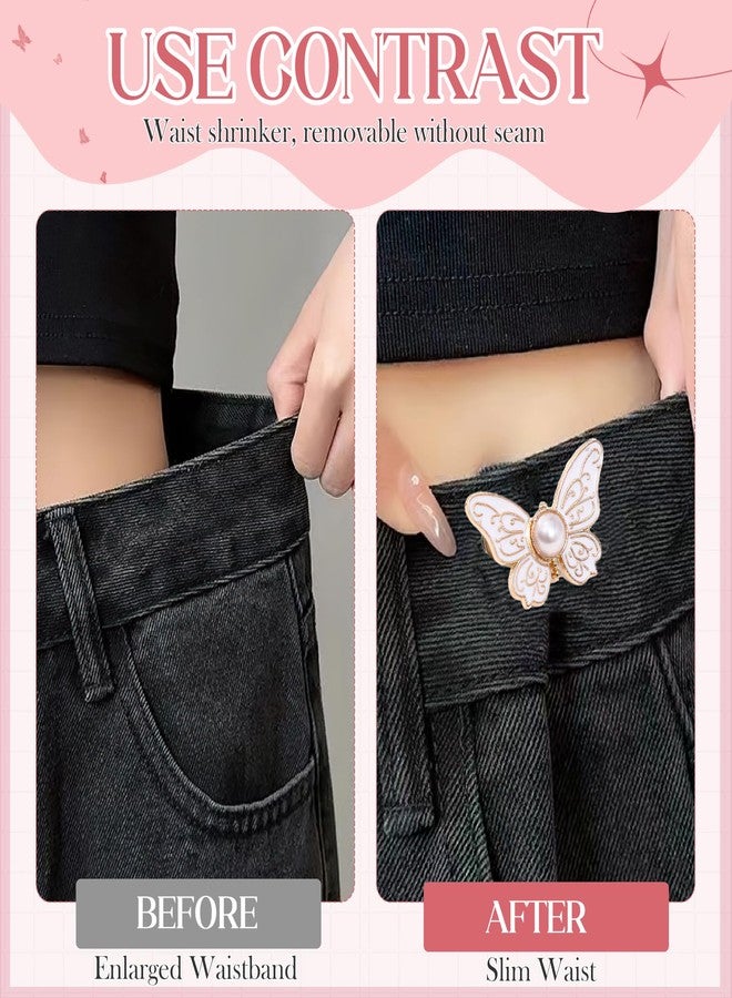 TecoKart® 5 Sets Butterfly Jean Buttons Waist Tightener for Loose Pants, No-Sew Adjustable Waist Buckle Clips, Detachable Decorative Jean Button Pins for Women’s Jeans & Skirts - Image 2